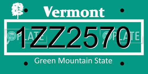 1ZZ2570 Vermont License Plate
