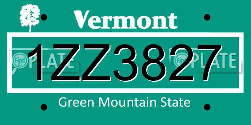 1ZZ3827 Vermont License Plate