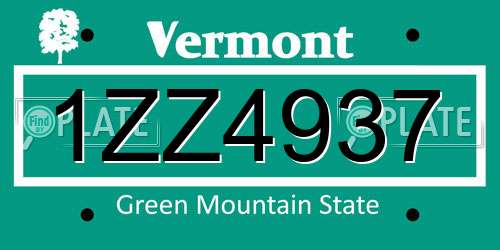 1ZZ4937 Vermont License Plate