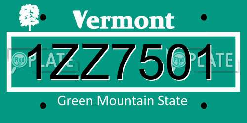1ZZ7501 Vermont License Plate
