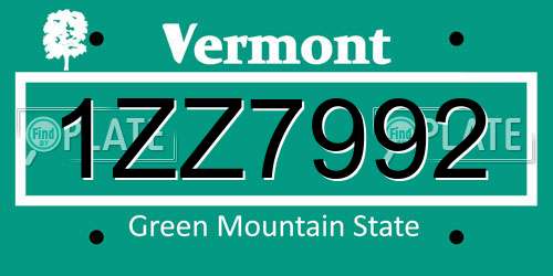 1ZZ7992 Vermont License Plate