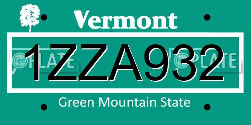 1ZZA932 Vermont License Plate