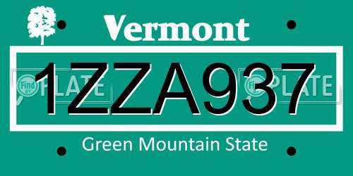 1ZZA937 Vermont License Plate