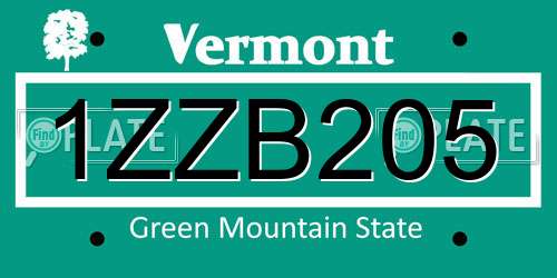 1ZZB205 Vermont License Plate