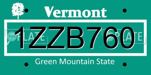 1ZZB760 Vermont License Plate