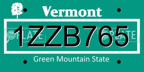 1ZZB765 Vermont License Plate