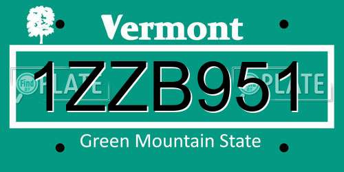 1ZZB951 Vermont License Plate