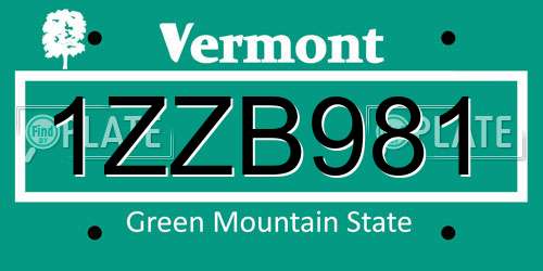 1ZZB981 Vermont License Plate