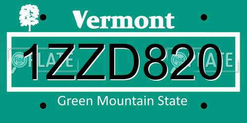 1ZZD820 Vermont License Plate