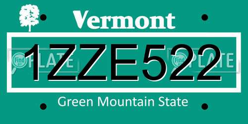 1ZZE522 Vermont License Plate