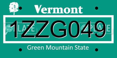 1ZZG049 Vermont License Plate
