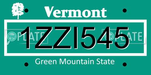 1ZZI545 Vermont License Plate