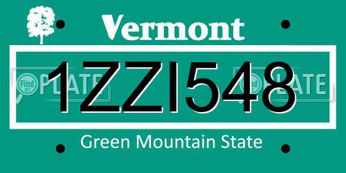 1ZZI548 Vermont License Plate