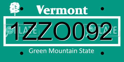 1ZZO092 Vermont License Plate