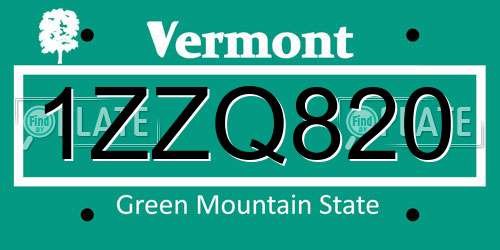 1ZZQ820 Vermont License Plate