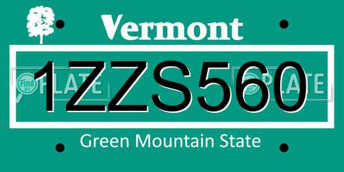1ZZS560 Vermont License Plate