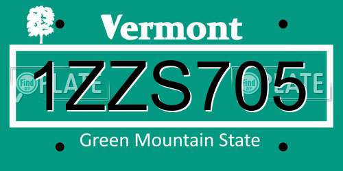 1ZZS705 Vermont License Plate