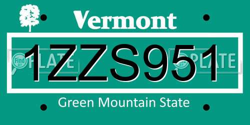 1ZZS951 Vermont License Plate