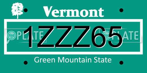 1ZZZ65 Vermont License Plate