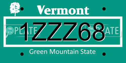 1ZZZ68 Vermont License Plate