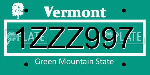 1ZZZ997 Vermont License Plate