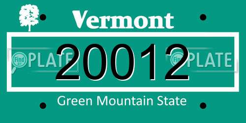 20012 Vermont License Plate