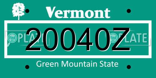 20040Z Vermont License Plate