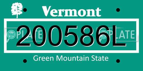 200586L Vermont License Plate