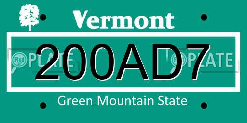 200AD7 Vermont License Plate