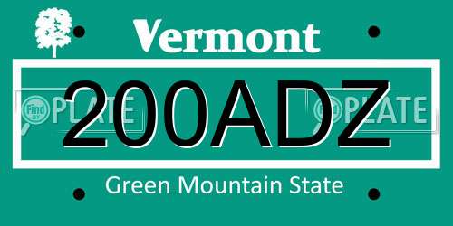 200ADZ Vermont License Plate