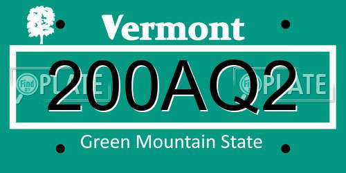 200AQ2 Vermont License Plate