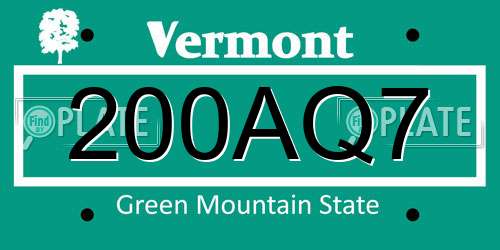 200AQ7 Vermont License Plate