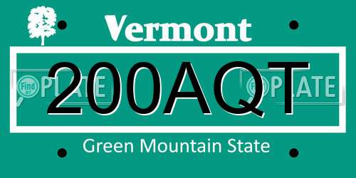 200AQT Vermont License Plate