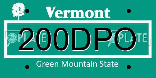 200DPO Vermont License Plate