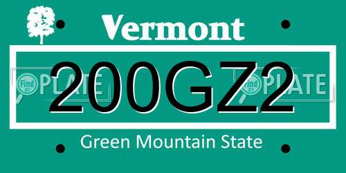200GZ2 Vermont License Plate