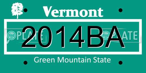 2014BA Vermont License Plate