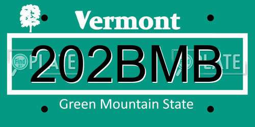 202BMB Vermont License Plate