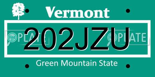 202JZU Vermont License Plate