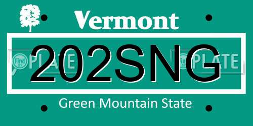 202SNG Vermont License Plate