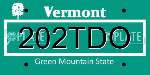 202TDO Vermont License Plate