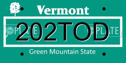 202TOD Vermont License Plate