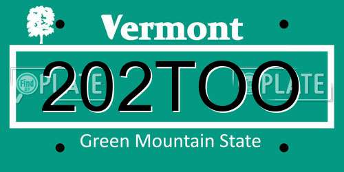 202TOO Vermont License Plate