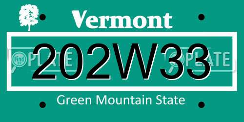 202W33 Vermont License Plate