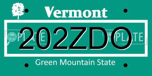 202ZDO Vermont License Plate