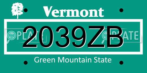 2039ZB Vermont License Plate