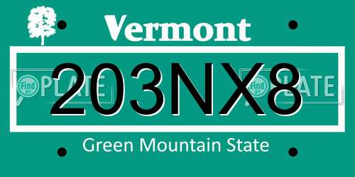 203NX8 Vermont License Plate