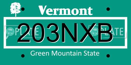 203NXB Vermont License Plate