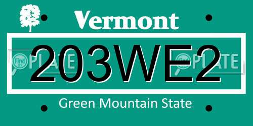 203WE2 Vermont License Plate