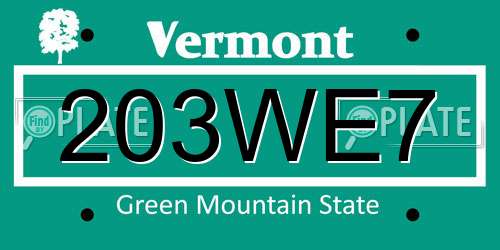 203WE7 Vermont License Plate