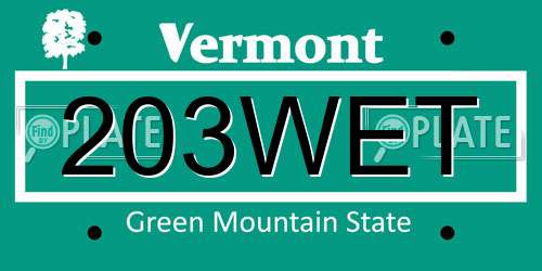203WET Vermont License Plate